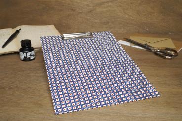 Blue and red clipboard with a pretty retro pattern from a German manufacturer